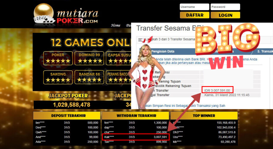 Bukti Withdraw ( 3.007.591.- ) Member Setia Mutia