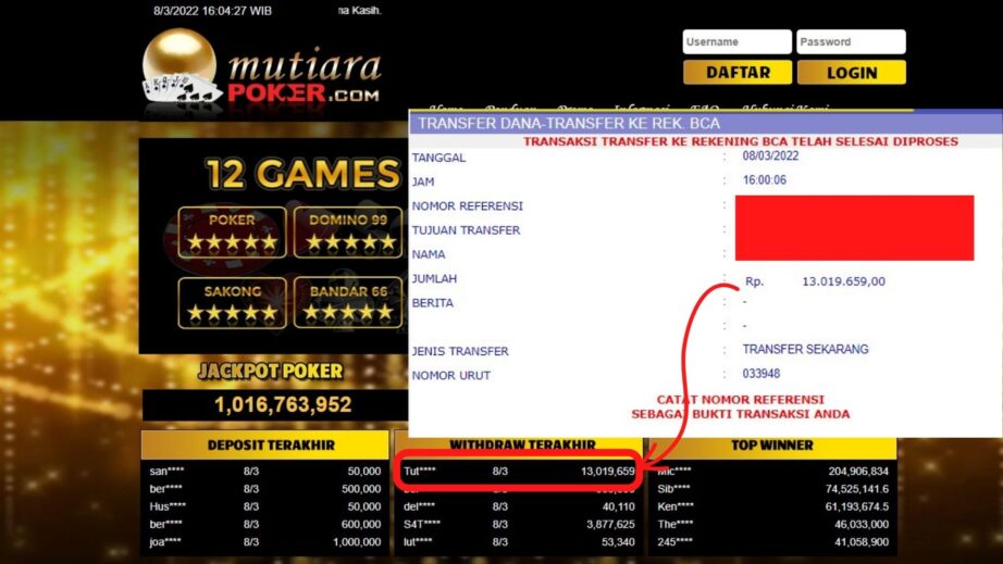 Bukti Withdraw (13.019.659,- ) Member Setia Mutiarapoker