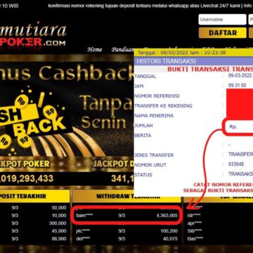 Bukti Withdraw ( 4.363.005.- ) Member Setia Mutia