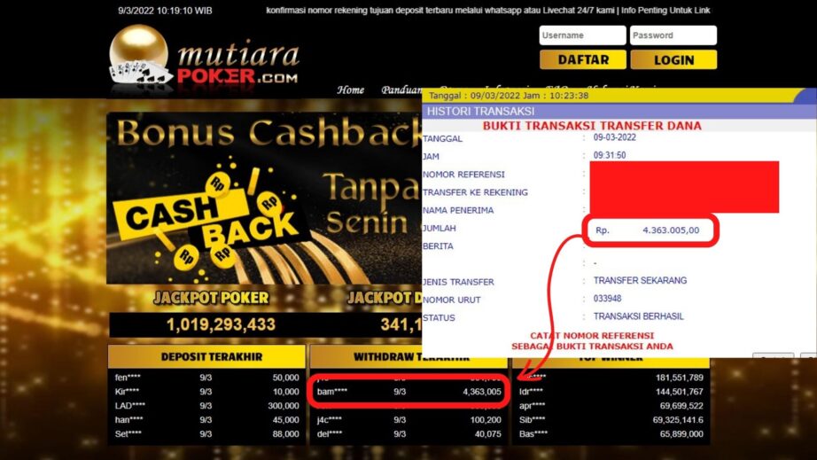 Bukti Withdraw ( 4.363.005.- ) Member Setia Mutia