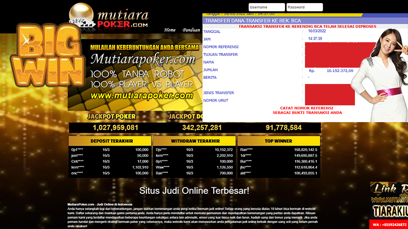 Bukti Withdraw ( 10.152.372.- ) Member Setia Mutia