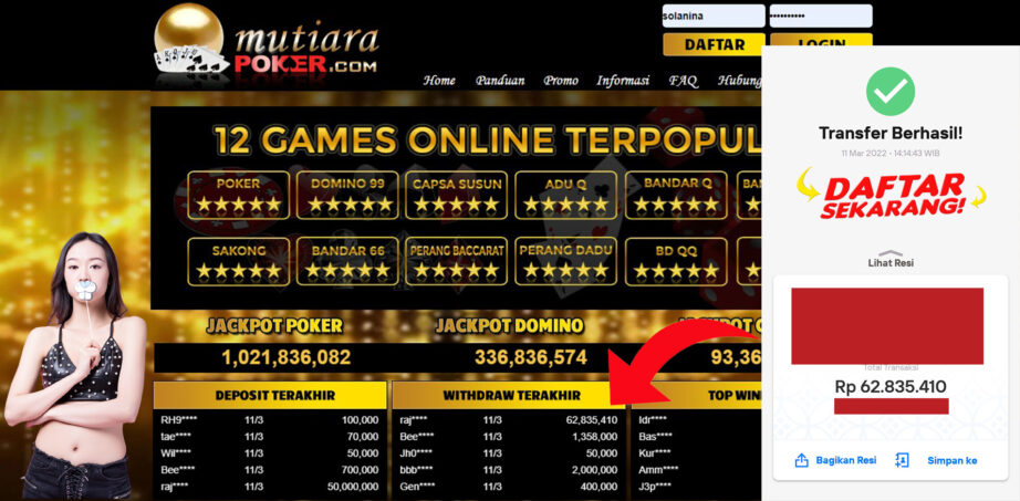 Bukti Withdraw ( 62.835.410.- ) Member Setia Mutia