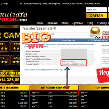 Bukti Withdraw ( 10.000.000.- ) Member Setia Mutia