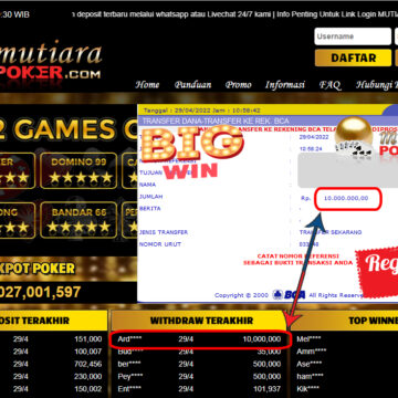 Bukti Withdraw ( 10.000.000.- ) Member Setia Mutiarapoker