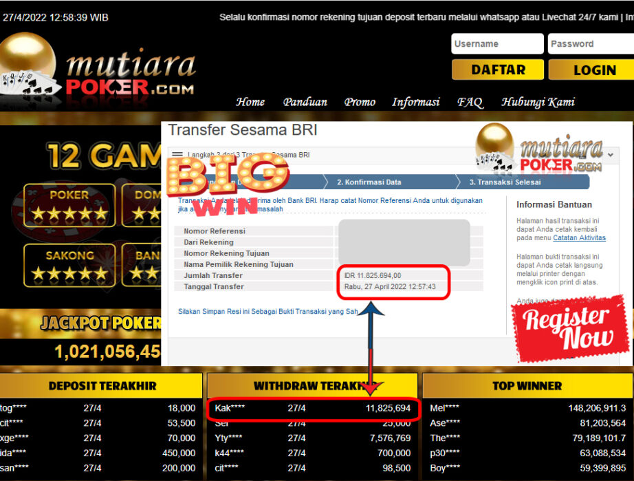 Bukti Withdraw ( 11.825.694.- ) Member Setia Mutia