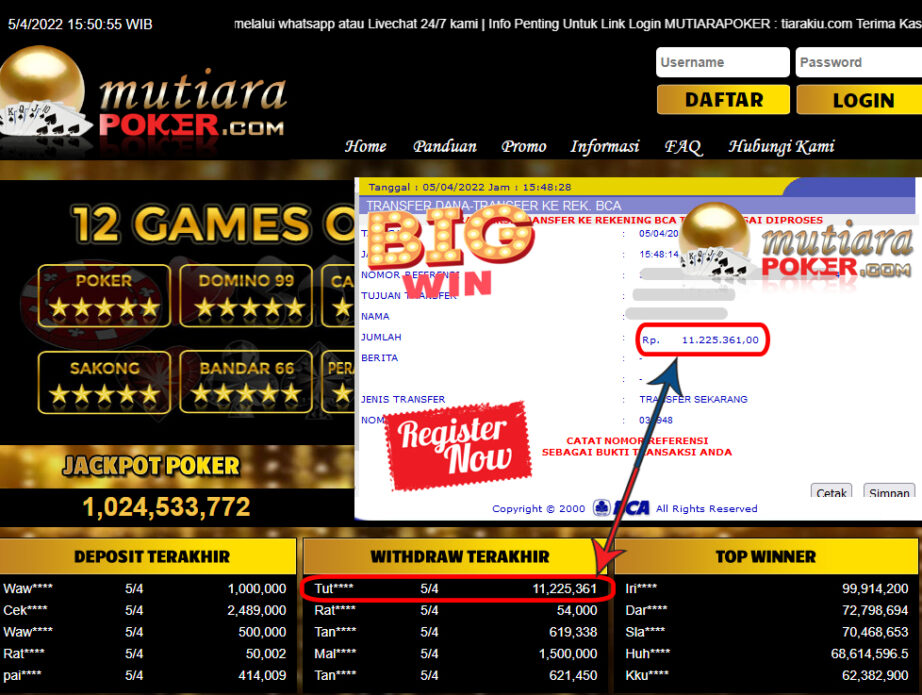 Bukti Withdraw ( 11.225.361.- ) Member Setia Mutia