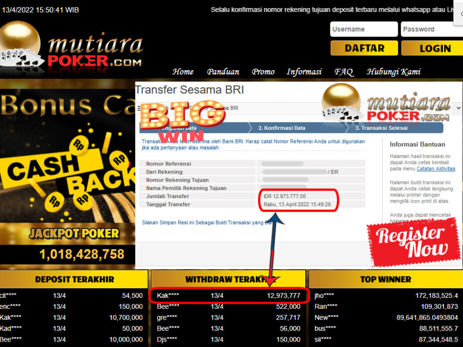 Bukti Withdraw ( 12.973.777.- ) Member Setia Mutia