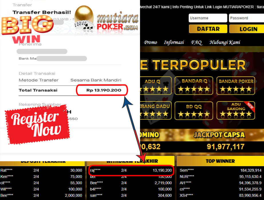 Bukti Withdraw ( 13.190.200.- ) Member Setia Mutia