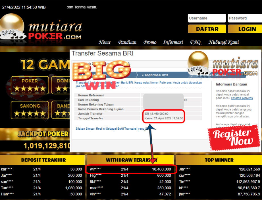 Bukti Withdraw ( 18.460.000.- ) Member Setia Mutia