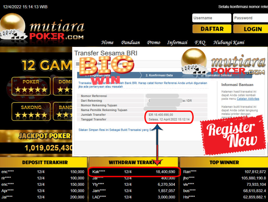 Bukti Withdraw ( 18.400.690.- ) Member Setia Mutia