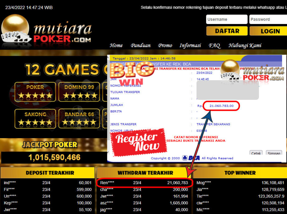 Bukti Withdraw ( 21.060.783.- ) Member Setia Mutia