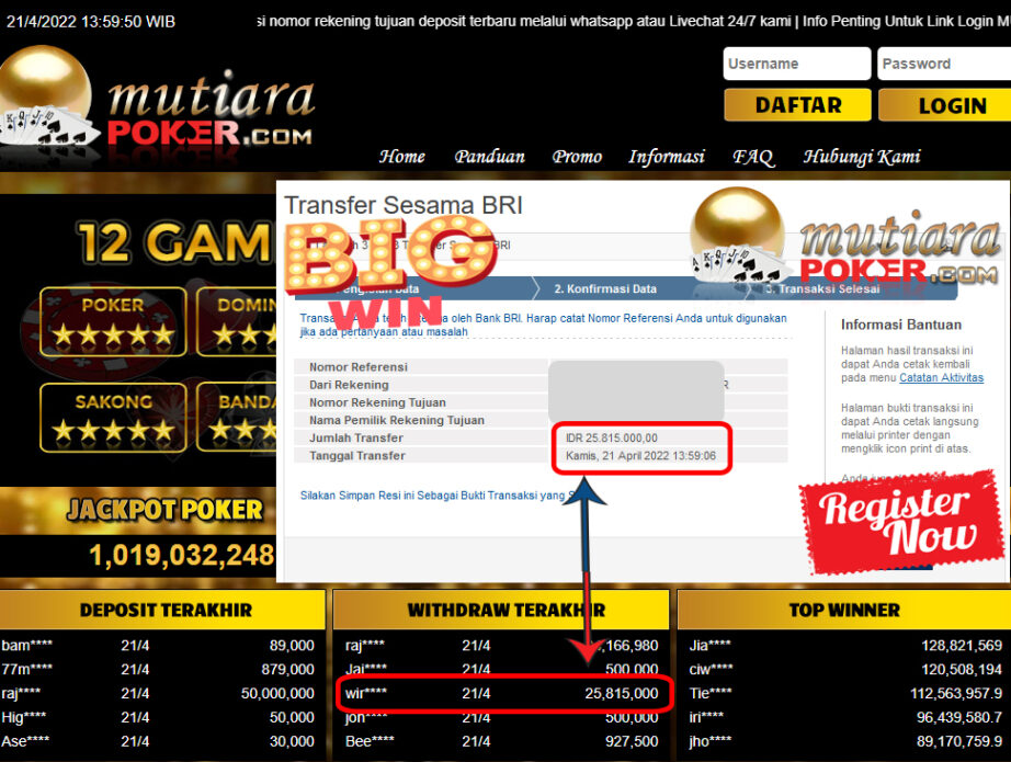 Bukti Withdraw ( 25.815.000.- ) Member Setia Mutia