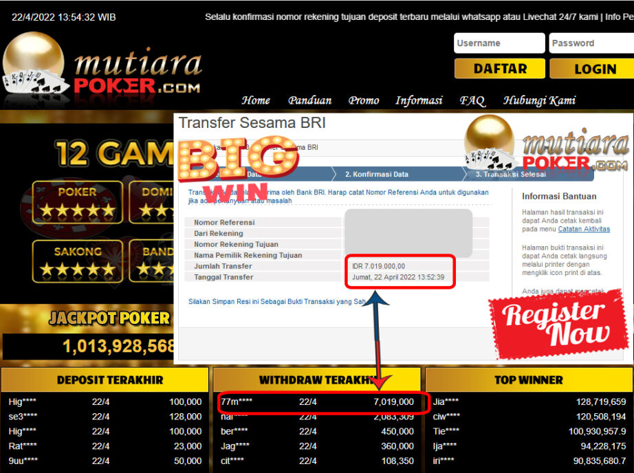 Bukti Withdraw ( 7.019.000.- ) Member Setia Mutiarapoker