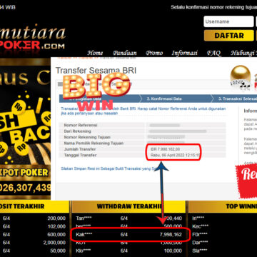 Bukti Withdraw ( 7.998.162.- ) Member Setia Mutia