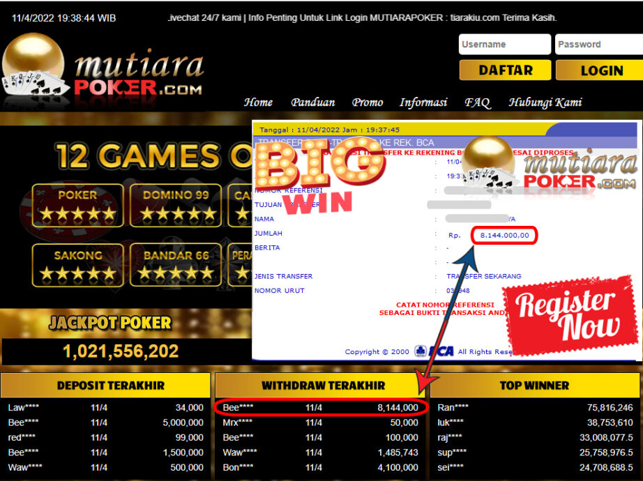 Bukti Withdraw ( 8.144.000.- ) Member Setia Mutia