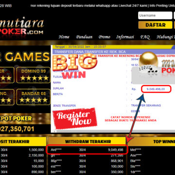 Bukti Withdraw ( 9.049.498.- ) Member Setia Mutiarapoker