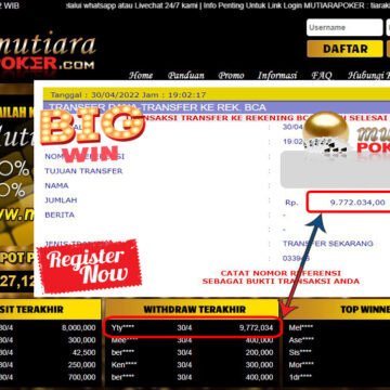 Bukti Withdraw ( 9.772.034.- ) Member Setia Mutiarapoker