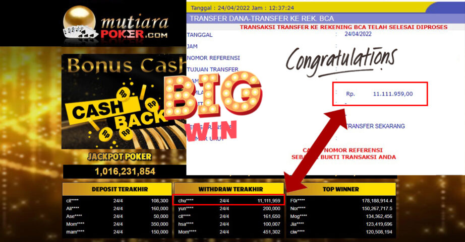 Bukti Withdraw ( 11.111.959.- ) Member Setia Mutia