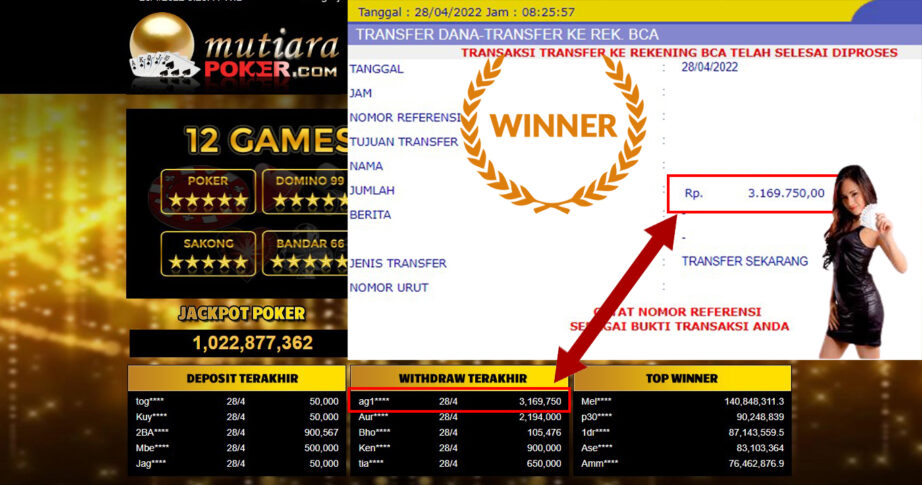 Bukti Withdraw ( 3.169.750.- ) Member Setia Mutia