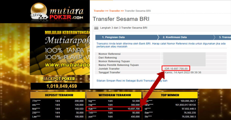 Bukti Withdraw ( 10.697.700.- ) Member Setia Mutia