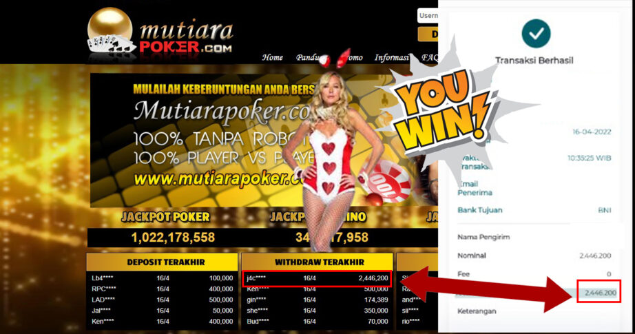 Bukti Withdraw ( 2.446.200.- ) Member Setia Mutia