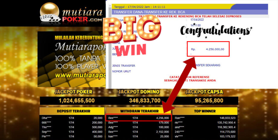 Bukti Withdraw ( 4.256.000.- ) Member Setia Mutia