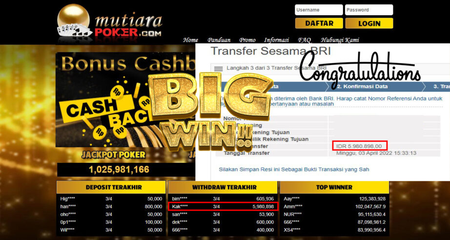 Bukti Withdraw ( 5.980.898.- ) Member Setia Mutia