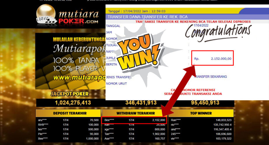 Bukti Withdraw ( 2.152.000.- ) Member Setia Mutia