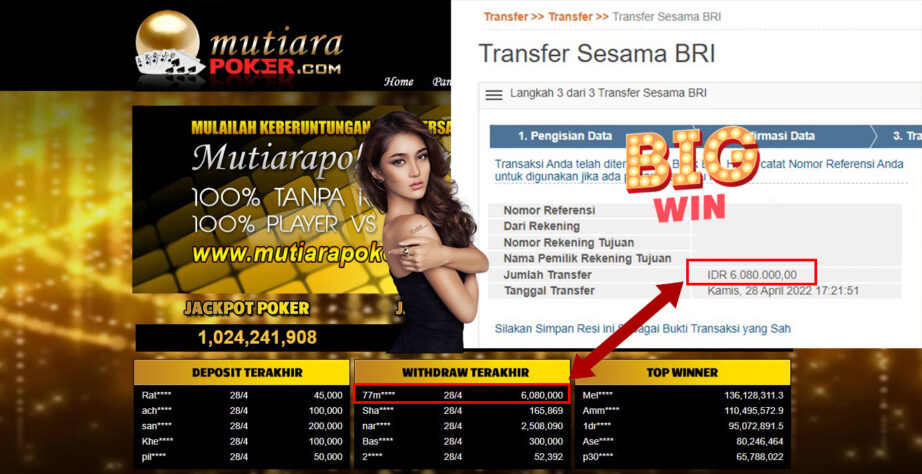 Bukti Withdraw ( 6.080.000.- ) Member Setia Mutia