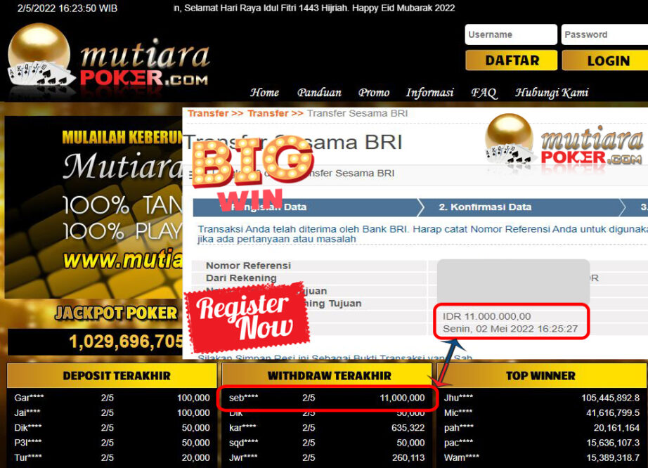 Bukti Withdraw ( 11.000.000.- ) Member Setia Mutiarapoker