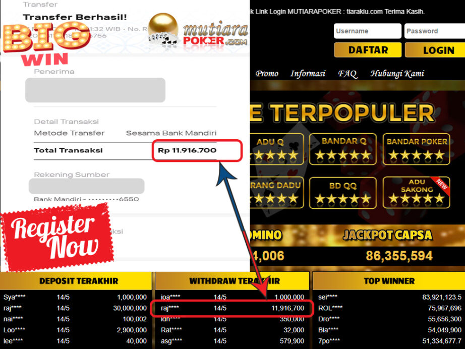 Bukti Withdraw ( 11.916.700.- ) Member Setia Mutiarapoker