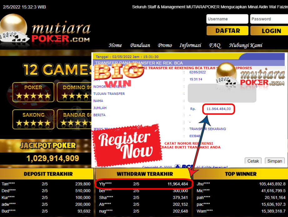 Bukti Withdraw ( 11.964.484.- ) Member Setia Mutiarapoker