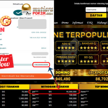 Bukti Withdraw ( 16.000.000.- ) Member Setia Mutiarapoker