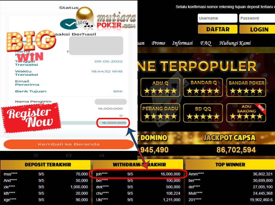 Bukti Withdraw ( 16.000.000.- ) Member Setia Mutiarapoker