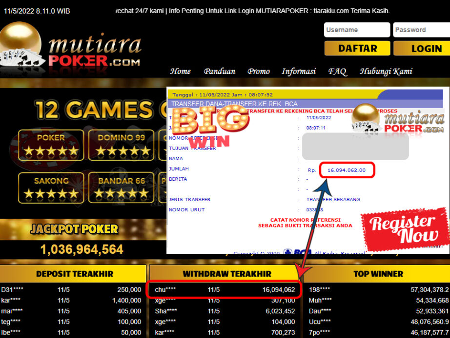 Bukti Withdraw ( 16.094.062.- ) Member Setia Mutiarapoker