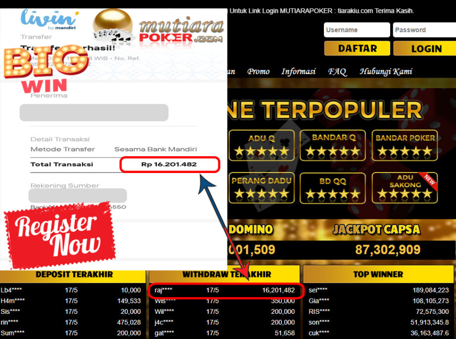 Bukti Withdraw ( 16.201.482.- ) Member Setia Mutiarapoker