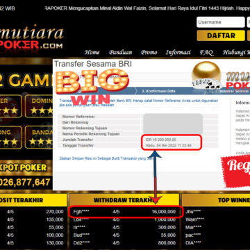 Bukti Withdraw ( 16.000.000.- ) Member Setia Mutiarapoker