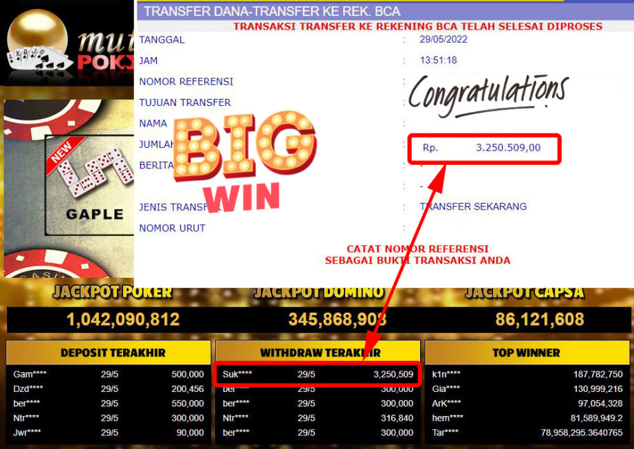 Bukti Withdraw ( 3.250.509 .- ) Member Setia Mutiarapoker