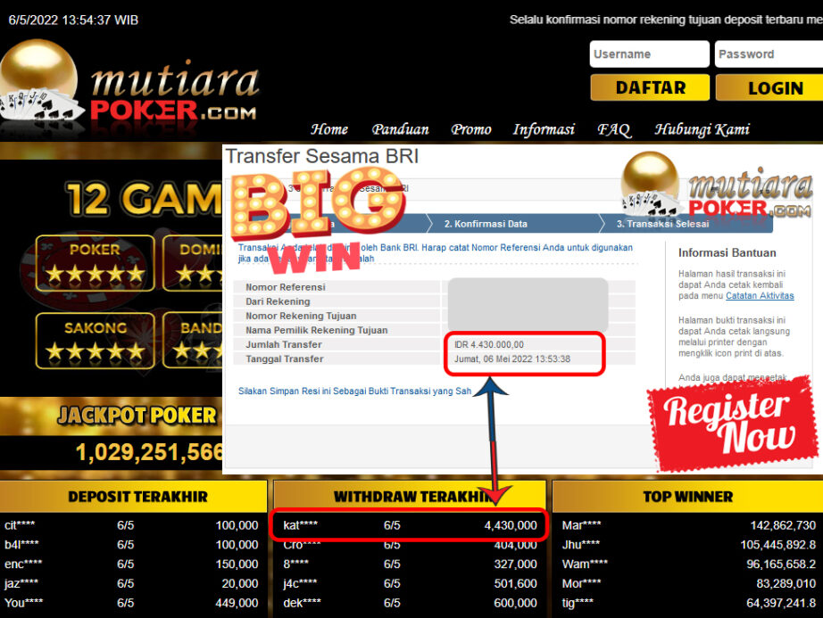 Bukti Withdraw ( 4.430.000.- ) Member Setia Mutiarapoker