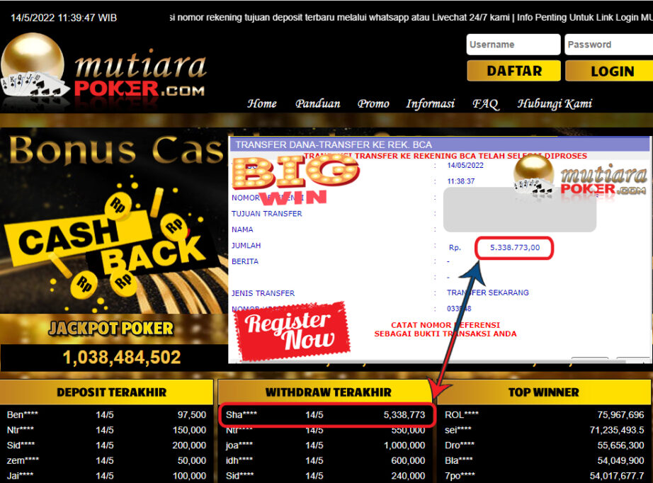 Bukti Withdraw ( 5.338.773.- ) Member Setia Mutiarapoker