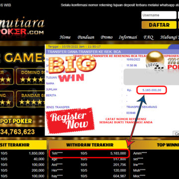 Bukti Withdraw ( 5.183.000.- ) Member Setia Mutiarapoker