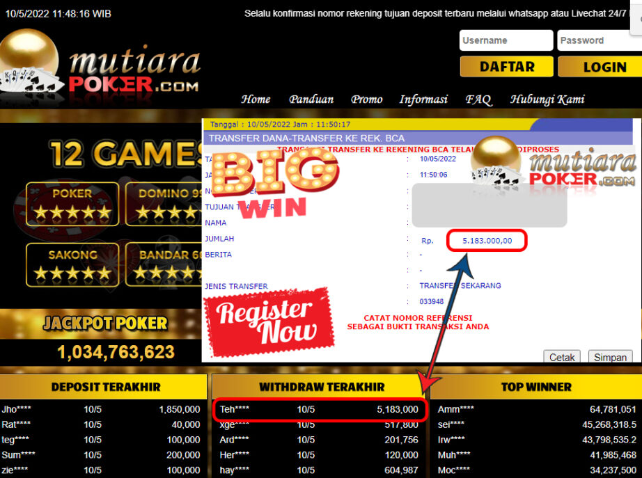 Bukti Withdraw ( 5.183.000.- ) Member Setia Mutiarapoker