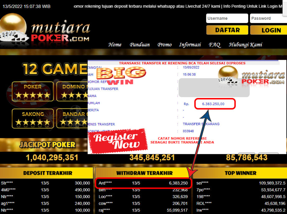 Bukti Withdraw ( 6.383.250.- ) Member Setia Mutiarapoker