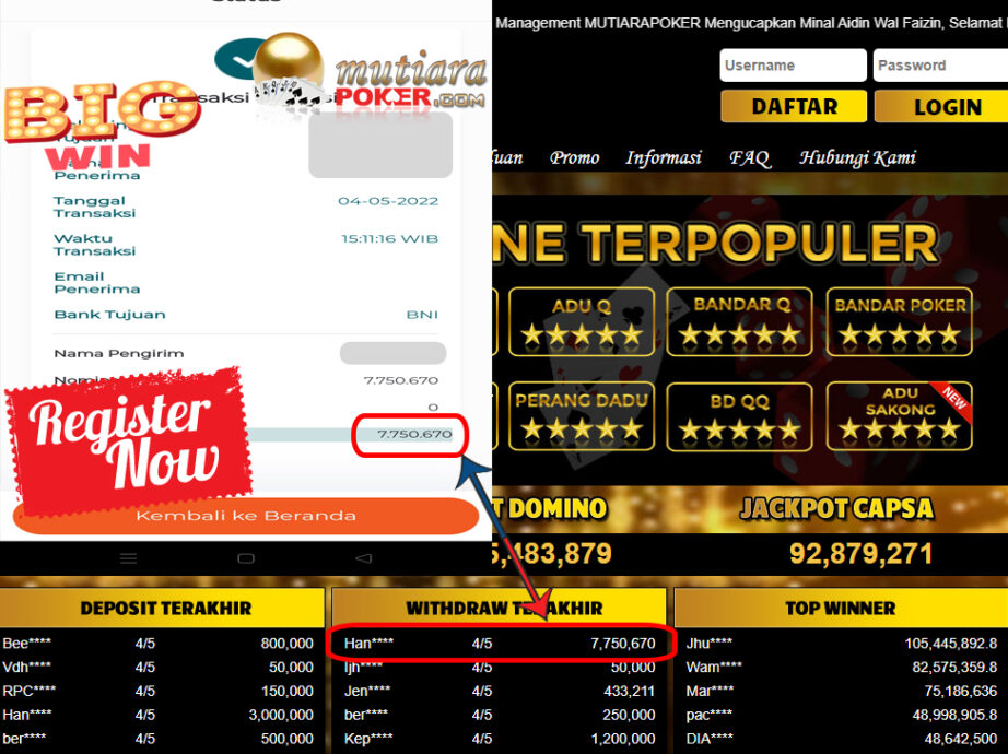 Bukti Withdraw ( 7.750.670.- ) Member Setia Mutiarapoker