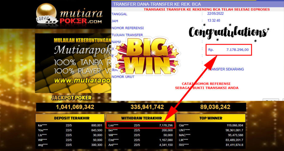 Bukti Withdraw ( 7.178.296.- ) Member Setia Mutiarapoker