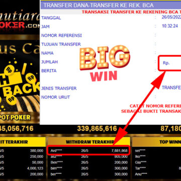 Bukti Withdraw ( 7.881.868.- ) Member Setia Mutiarapoker