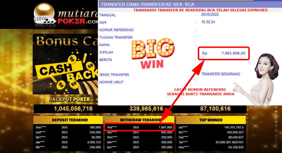 Bukti Withdraw ( 7.881.868.- ) Member Setia Mutiarapoker