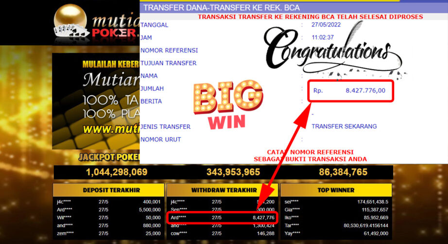 Bukti Withdraw ( 8.427.776.- ) Member Setia Mutiarapoker