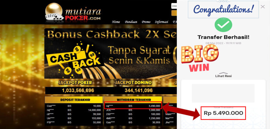 Bukti Withdraw ( 5.490.000.- ) Member Setia Mutiarapoker