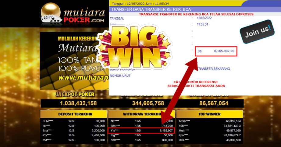 Bukti Withdraw ( 8.165.907.- ) Member Setia Mutiarapoker